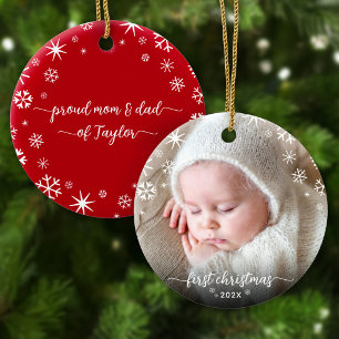 Baby Photo First Christmas New Parents Snowflakes Ceramic Ornament