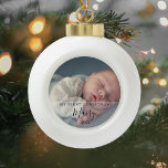 Baby Photo First Christmas Script Ceramic Ball Christmas Ornament<br><div class="desc">Baby photo first Christmas script ceramic ball Christmas ornament. Personalise with your favourite baby photo,  name and date creating a unique memory and keepsake gift.</div>