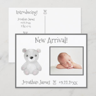 Baby Photo Gender Neutral Typography Name Stats Announcement Postcard