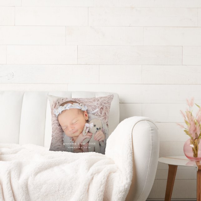 Baby Photo Grandma Year Established Throw Pillow (Couch)