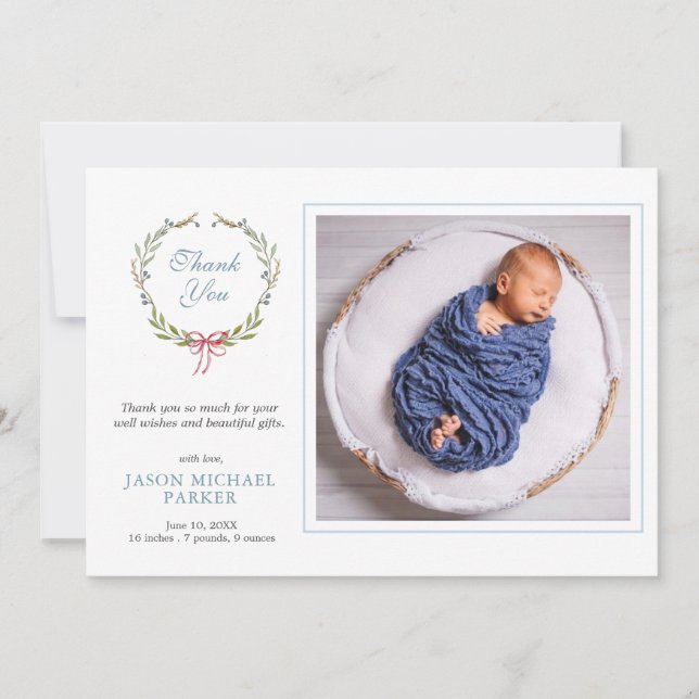 Baby Photo greenery Thank you  Announcement (Front)