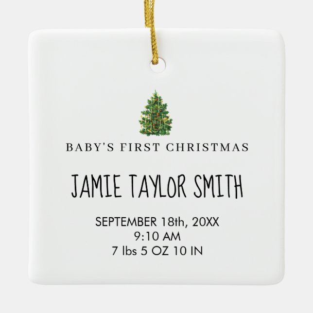 Baby Photo Keepsake Name Birth Date Stats Xmas Ceramic Ornament (Front)