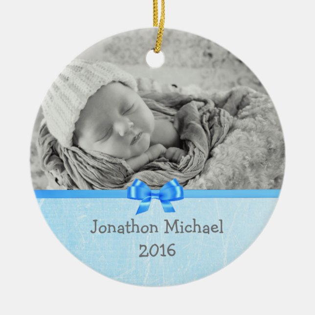 Baby Photo Keepsakes Ornament for Baby Boy (Front)
