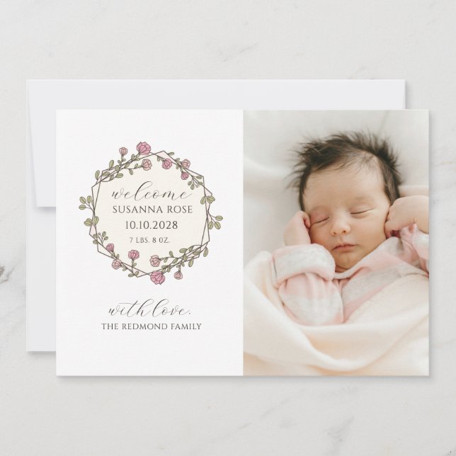 Baby Photo Modern Birth Announcement Card (Front)