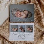 Baby Photo Modern Birth Announcement Card<br><div class="desc">Modern birth announcement with a simple "welcome" on the front and an option for you to upload your own special three photos on the back.</div>