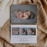 Baby Photo Modern Birth Announcement Card<br><div class="desc">Modern birth announcement with a simple "welcome" on the front and an option for you to upload your own special three photos on the back.</div>