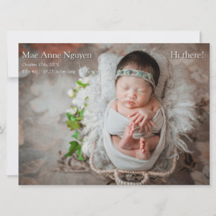 Baby Photo Modern Birth Announcement Coral Pink