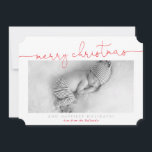 BABY PHOTO modern calligraphy merry Christmas red Holiday Card<br><div class="desc">by kat massard >>> kat@simplysweetPAPERIE.com <<< Send and extra special message with style and pizzazz this year... Personalized with your details & photos my modern holiday products are sure to stand out from the flurry of greetings your friends and family will receive this season and will make a special memento...</div>