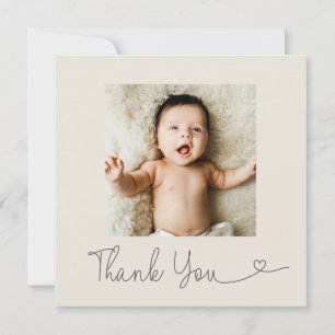 Baby Photo Modern Heart Baby shower beige Thank You Card