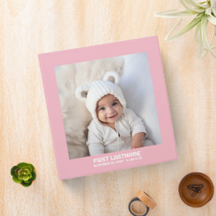 Baby Photo - Modern Minimal Pink Girl Binder