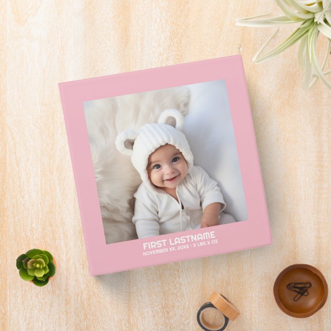 Baby Photo - Modern Minimal Pink Girl Binder (In Situ)