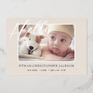 Baby Photo Modern Silver Foil Birth Announcement