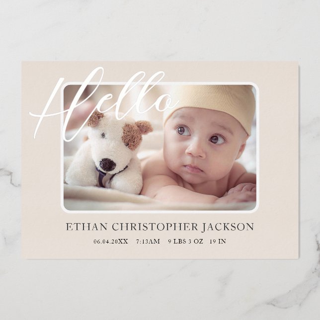 Baby Photo Modern Silver Foil Birth Announcement (Front)