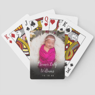 Baby Photo Name And Birth Date Announcement Playing Cards