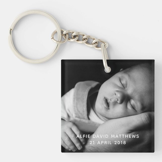 Baby Photo Name and Date of Birth Keychain (Front)
