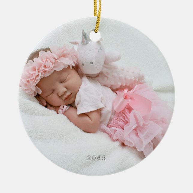Baby Photo Name Date of Birth Christmas Ornament (Front)