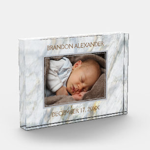 Baby Photo On Elegant Blue Grey Marble Pattern