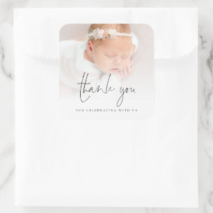 Baby Photo Overlay Baptism Thank You Square Sticker