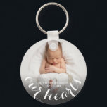 Baby Photo Personalized Keychain<br><div class="desc">Your baby's phone,  name and the text "OUR HEARTS" are featured on this keychain in chic white text. Create for yourself or give to someone you love. MORE designs in our collection.</div>