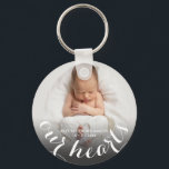 Baby Photo Personalized Keychain<br><div class="desc">Your baby's phone,  name and the text "OUR HEARTS" are featured on this keychain in chic white text. Create for yourself or give to someone you love. MORE designs in our collection.</div>