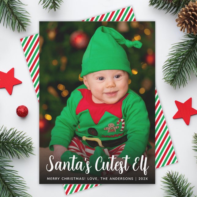 Baby Photo Santa's Cutest Elf Script Fun Christmas Holiday Card (Creator Uploaded)