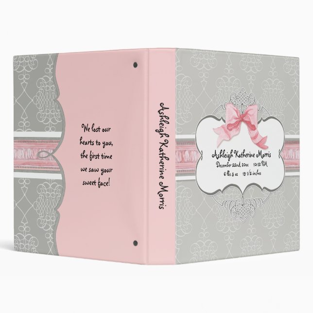 Baby Photo Scrapbook Classeur Français Bow Damask (Arrière-plan)