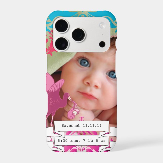 Baby Photo Statistiques Baby Stats Damask Nom ou c (Verso)