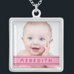 Baby Photo Template with Pink Name Plate Necklace<br><div class="desc">Swap out the photo and change the name on the pink nameplate on this baby photo template pendant and necklace. To change the name and photo, use the personalize option. For more extensive changes to the necklace, including changing the font, font size, font colour, photo size, or text/photo placement, use...</div>