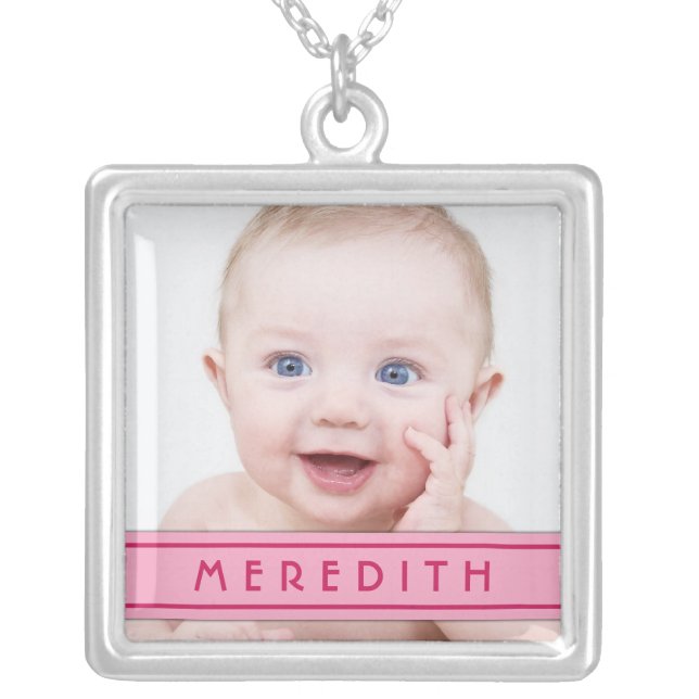 Baby Photo Template with Pink Name Plate Necklace (Front)