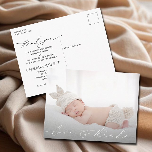 Baby Photo Thank You Birth Announcement Postcard (Baby Photo Thank You Birth Announcement Postcards)