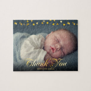 Baby Photo Thank You Gold Hearts Jigsaw Puzzle