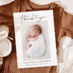 Baby Photo Thank You Heart Modern Birth Announcement Postcard<br><div class="desc">This stylish and elegant photo birth template announcement postcard features a photo of your newborn baby boy or girl, custom message that can be personalized, hand lettered typography text that says "Thank you" with a heart between the words. Add your newborn baby's name, birth stats, and the parents' names. The...</div>