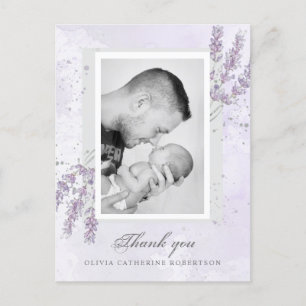 Baby Photo thank you lavender birth announcement P Postcard