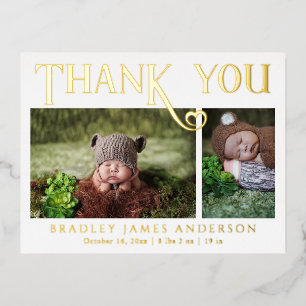 Baby Photo Thank You Modern Heart Birth Foil Invitation Postcard