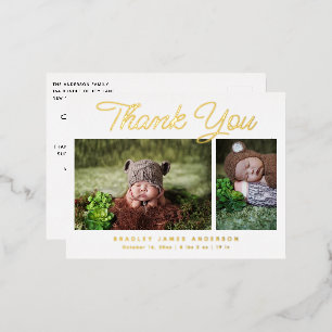 Baby Photo Thank You Modern Script Birth Foil Invitation Postcard