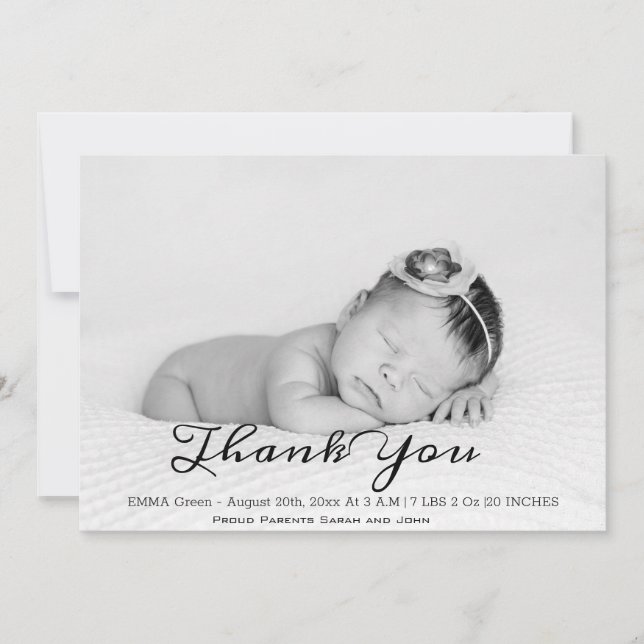 Baby Photo Thank You Script Birth Announcement (Front)