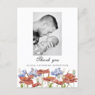 Baby Photo thank you wildflower birth announcement Postcard