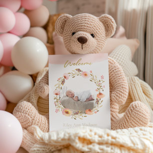 Baby Photo Trendy Floral Modern Birth Announcement