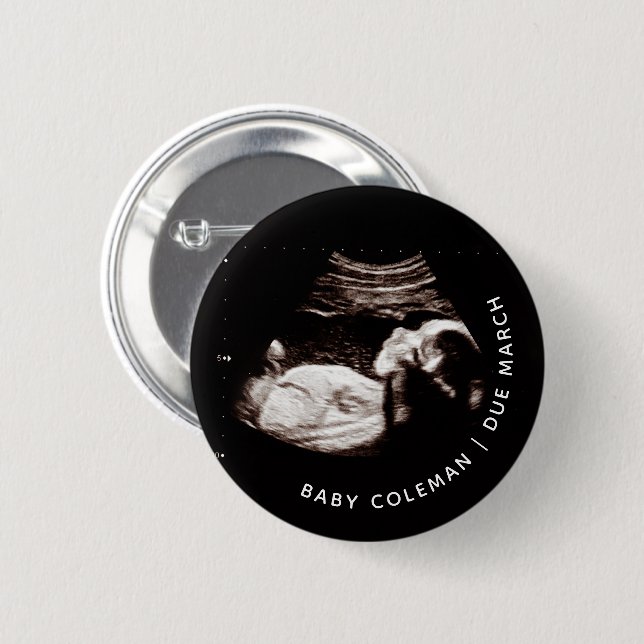 Baby photo ultrasound announcement coming soon 2 inch round button (Front & Back)