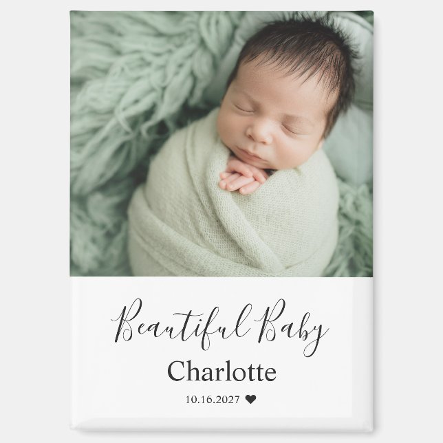 Baby Photo with Custom Name Keepsake Magnet (Front)