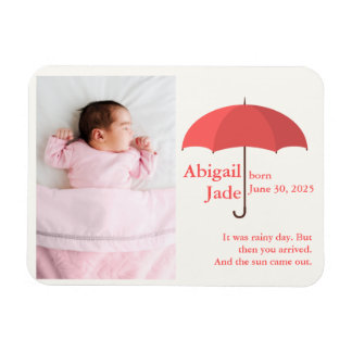 Baby Photo with Name and Date under Red Umbrella Magnet