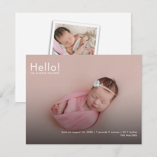Baby Photos Name Custom Birth Announcement (Front/Back)