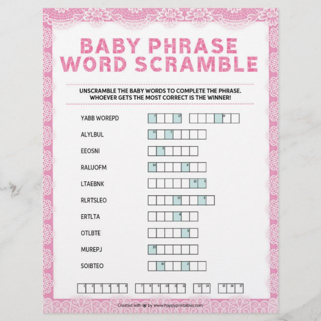 Baby Phrase Scramble [Luxury Lace [Pink]] Letterhead (Front)