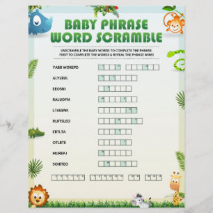 Baby Phrase Word Scramble [Animal Theme] Letterhead