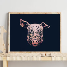 Baby Pig Animal Portrait | Cute Pink Pig Print