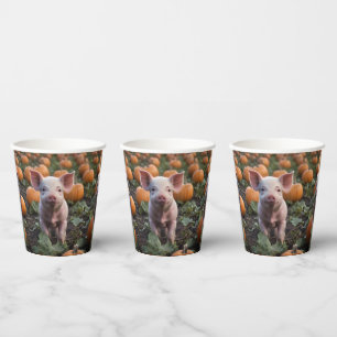 Baby Pig In The Pumpkin Patch Pickleball Paddle Paper Cups