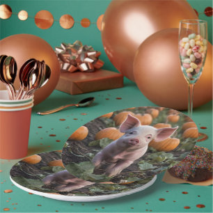 Baby Pig In The Pumpkin Patch Pickleball Paddle Paper Plate