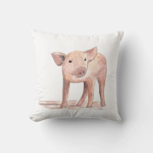 Baby piglet pig art Animal Watercolor Farm Throw Pillow
