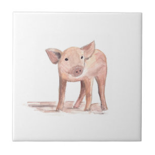 Baby piglet pig Farm Animals Farmyard watercolor Tile