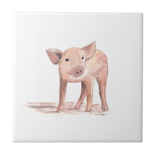 Baby piglet pig Farm Animals Farmyard watercolor Tile (Front)